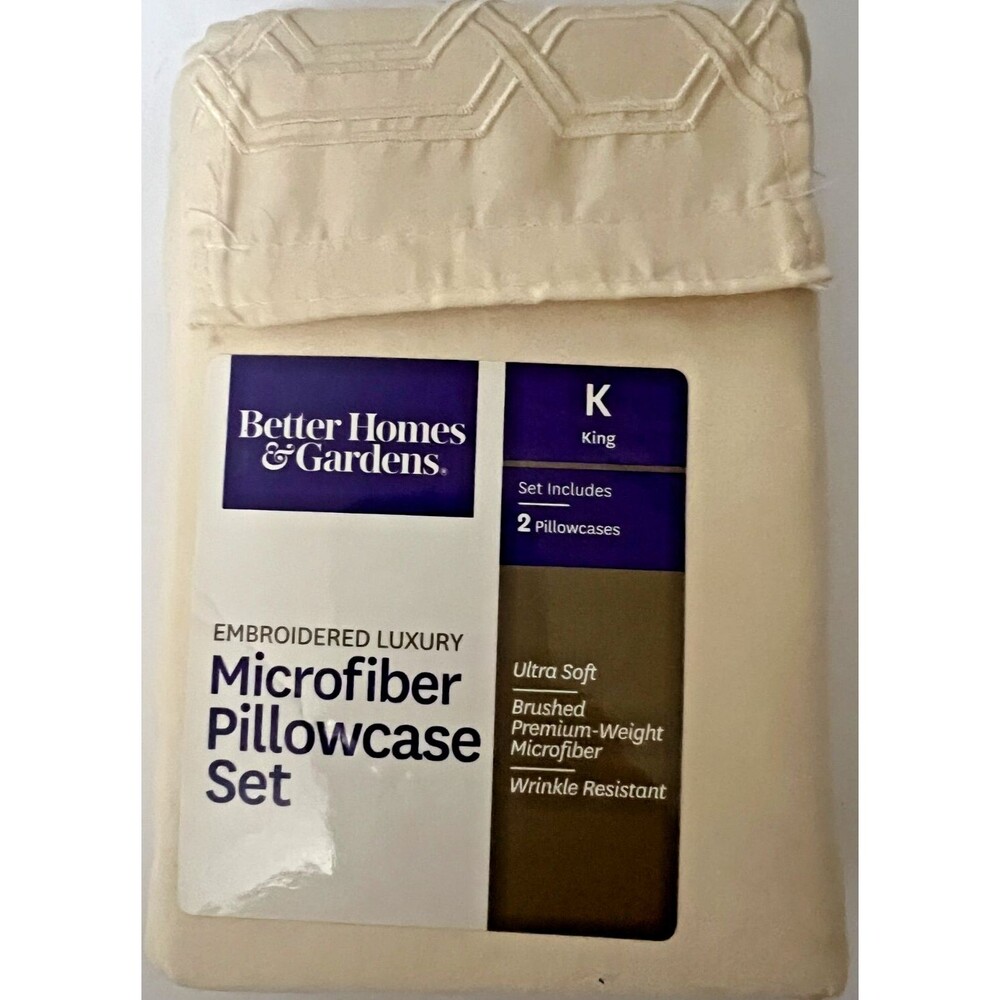 Better Homes Microfiber Pillowcase Set Embroidered Ultra Soft Luxury King Cream
